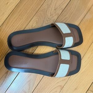 J. Crew Tan and Cream Slide Sandals